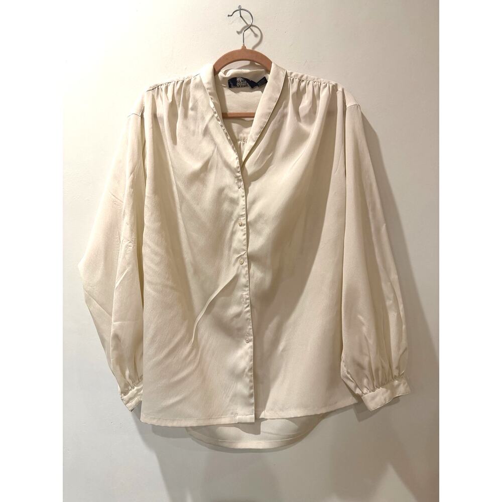 Vtg Givenchy Ivory/Cream Long Sleeve Button Front Blouse 6 Old Money